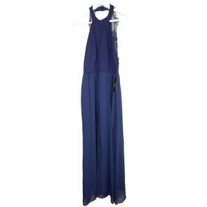 Lulus Navy Blue Maxi Dress Medium Halter Lace Sheer Formal Evening Gown